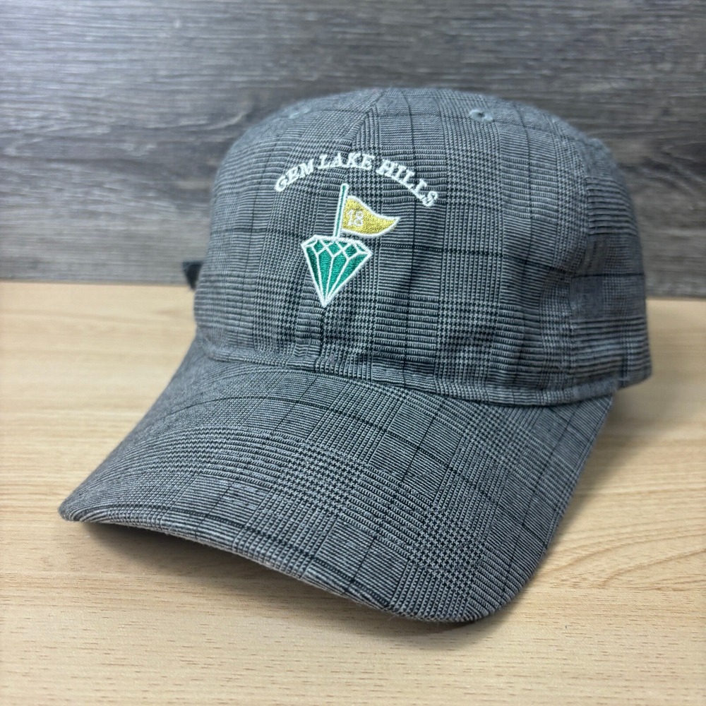 Gem Lake Hills Hat Cap Strap Back Gray Plaid Golf Golfing‎ Adjustable